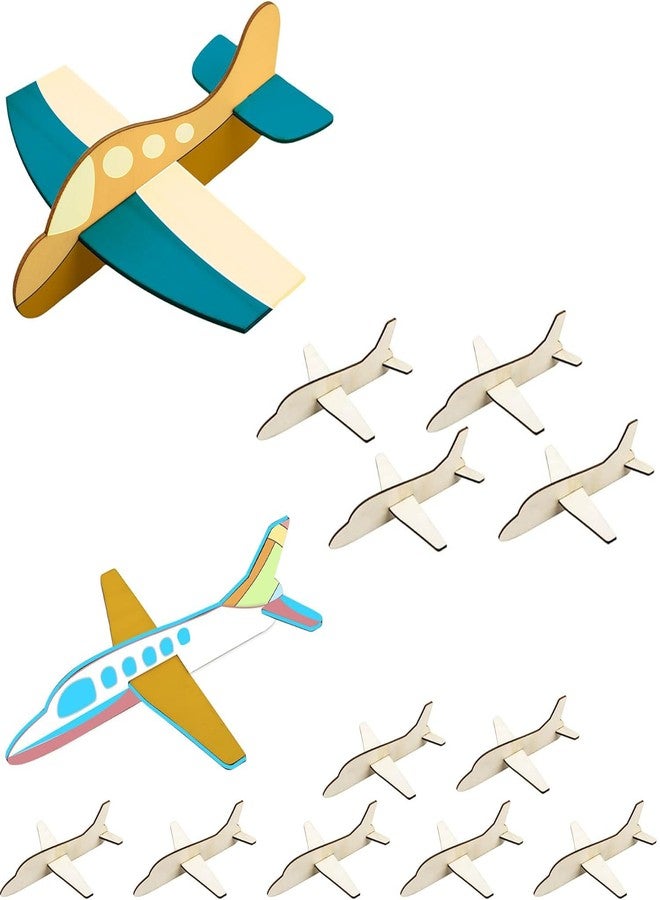 Curious Button Set of 10 pcs DIY Wooden Airplane Toys Wood Craft Plane Unfinished Paintable Wooden Glider Plane Model for School Craft Activity Birthday Gifts - Image 1
